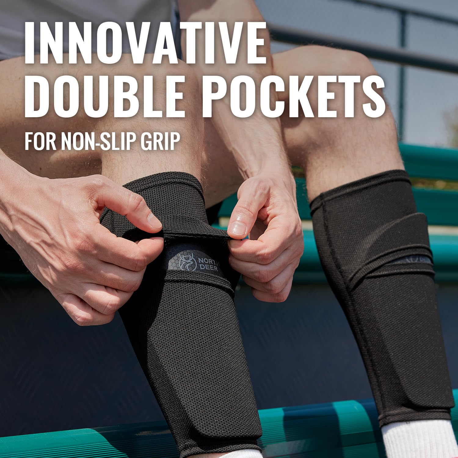 Northdeer Soccer Shin Guards for Kids Adults. Sleeves with Optimized Insert Pocket - Protective Soccer for Boys Girls Men