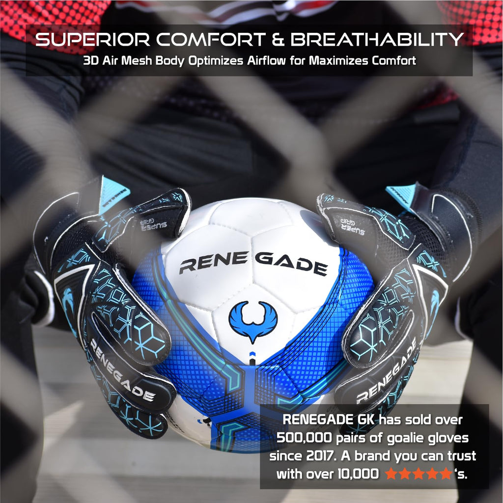 Renegade GK Triton Goalie Gloves - Adult, Youth, Kids (Sizes 5-11, 3 Styles, Level 2) Pro-Tek Fingersaves & Durable 3.5+3MM Super Grip | Goalkeeper Glove for All-Around Play | Based in The USA