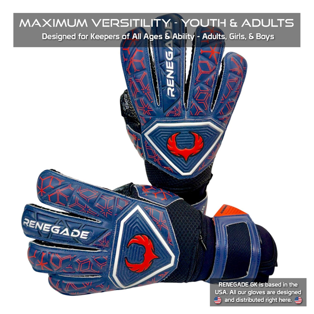 Renegade GK Triton Goalie Gloves - Adult, Youth, Kids (Sizes 5-11, 3 Styles, Level 2) Pro-Tek Fingersaves & Durable 3.5+3MM Super Grip | Goalkeeper Glove for All-Around Play | Based in The USA