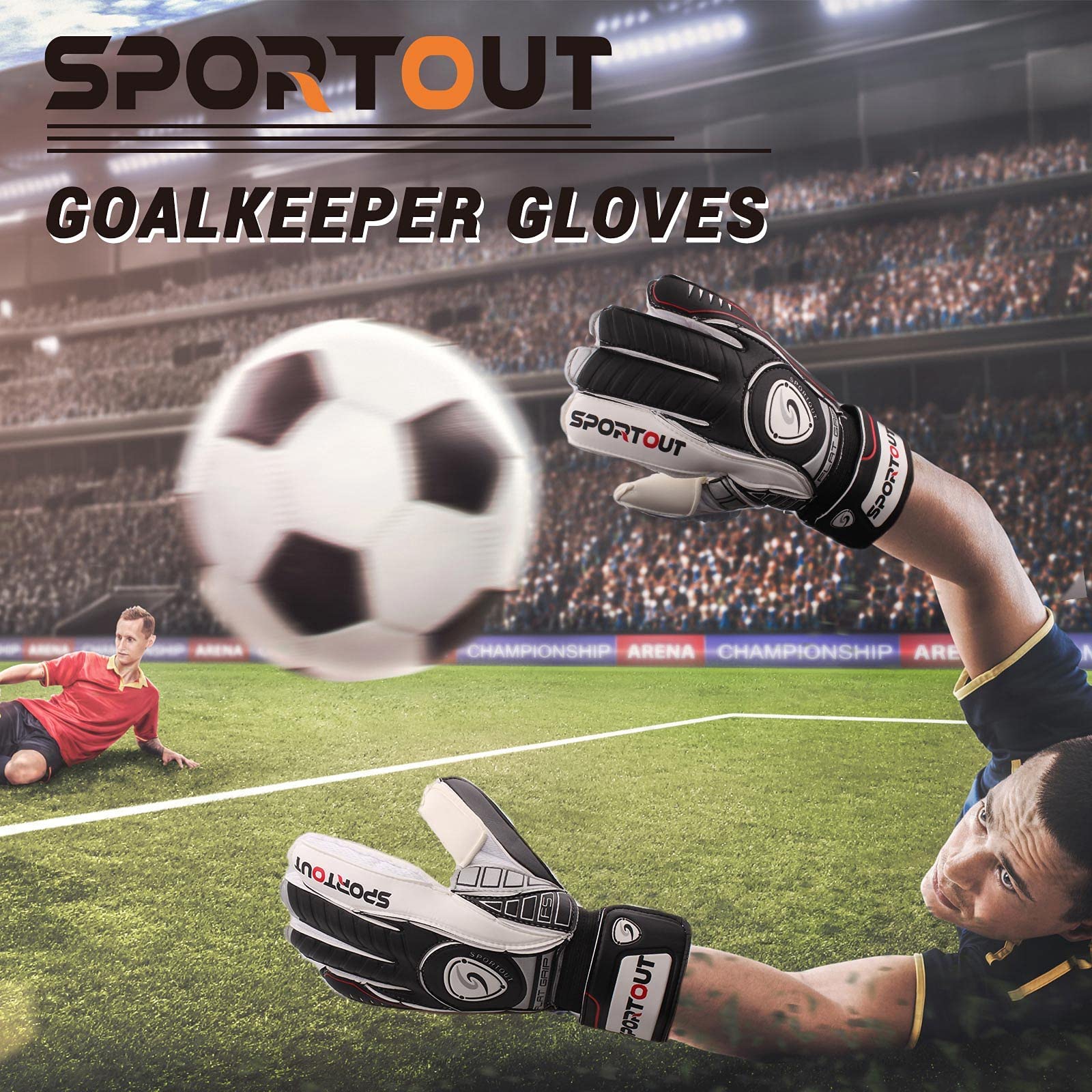 Sportout Goalkeeper Gloves with Fingersave, Breathable Soccer Goalie Gloves, 4mm Latex, for Kids, Youth and Adult