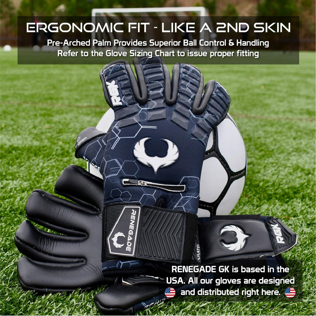 Renegade GK Eclipse Professional Level Soccer Goalie Gloves - Adult & Youth (Sizes 7-12, Level 5) 4+3MM EXT Contact Grip | Max Grip & Comfort | Goalkeeper Gloves for Elite Play | Based in USA
