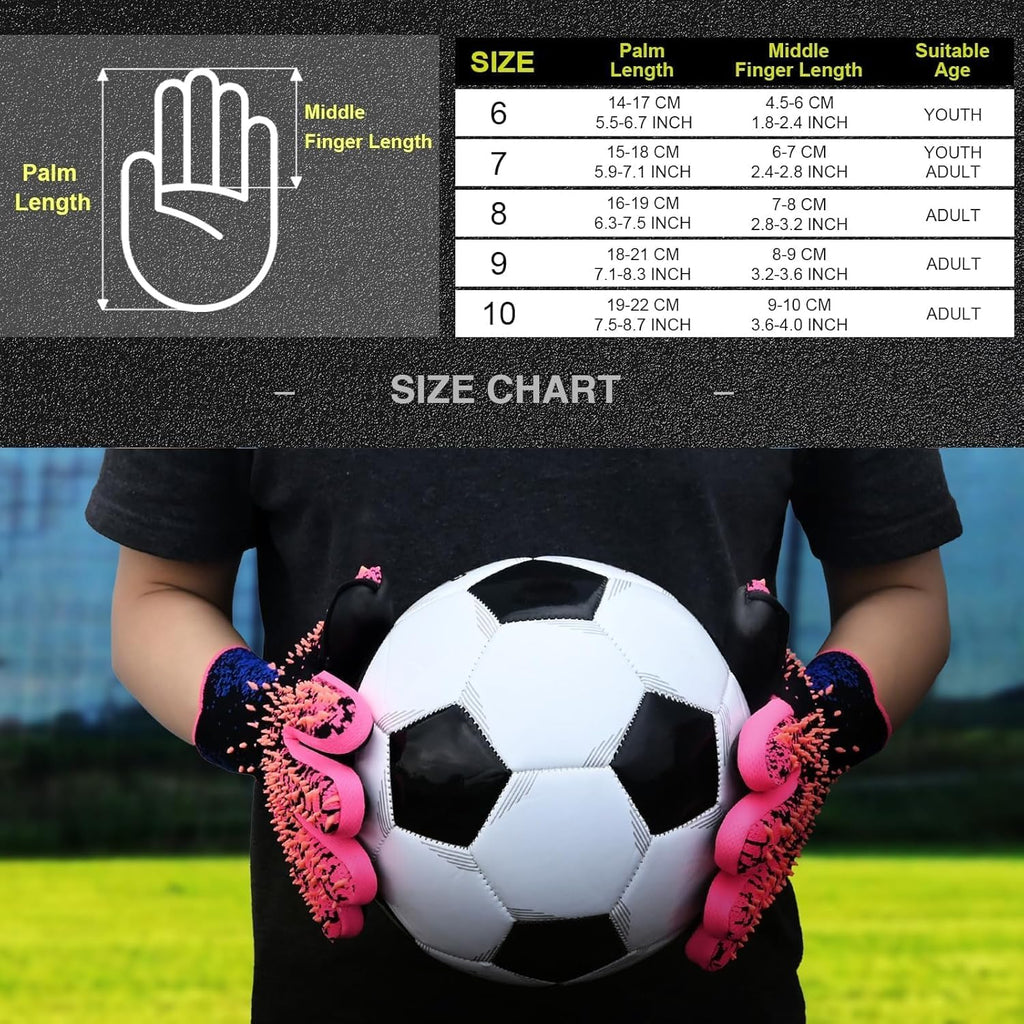 Soccer Goalkeeper Gloves, Ultimate Grip Football Goalie Gloves with Size 6/7/8/9/10, Strong Receiver, American Football for Men, Boys, Youth, Adult, Kids and Small Hands