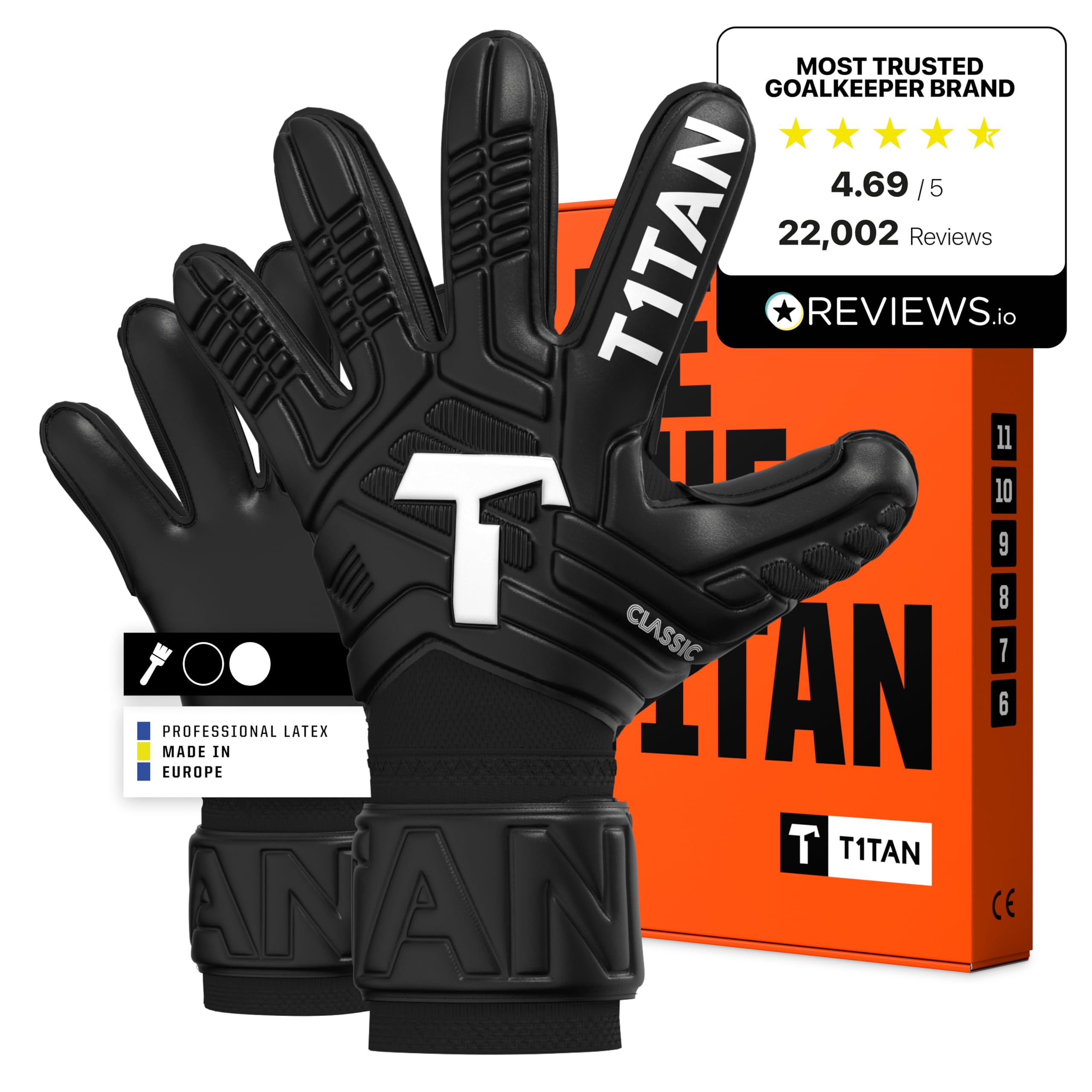 T1TAN Goalkeeper Training Gloves Adult, Classic White-Out & Black-Out, Size 6-11, Soccer Goalie Gloves, Professional Goal Keeper Gloves for Youth, Men & Women, Breathable & 3mm Memory Foam