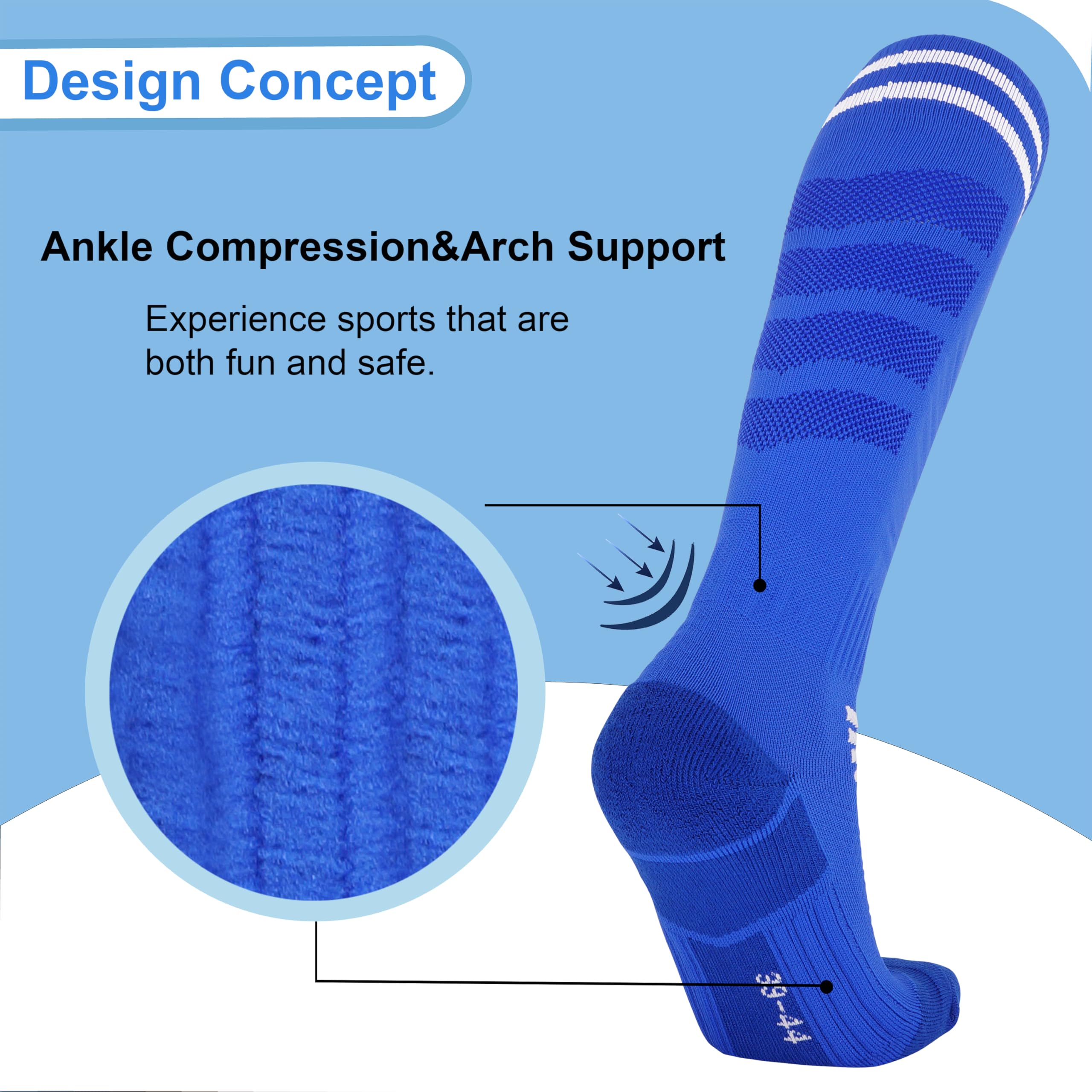 YMYDYFC Kids Soccer Socks 3Pack Cushion Cotton Compression Socks Baseball Sock For Youth Toddler Boys Girl Men Knee High Sock