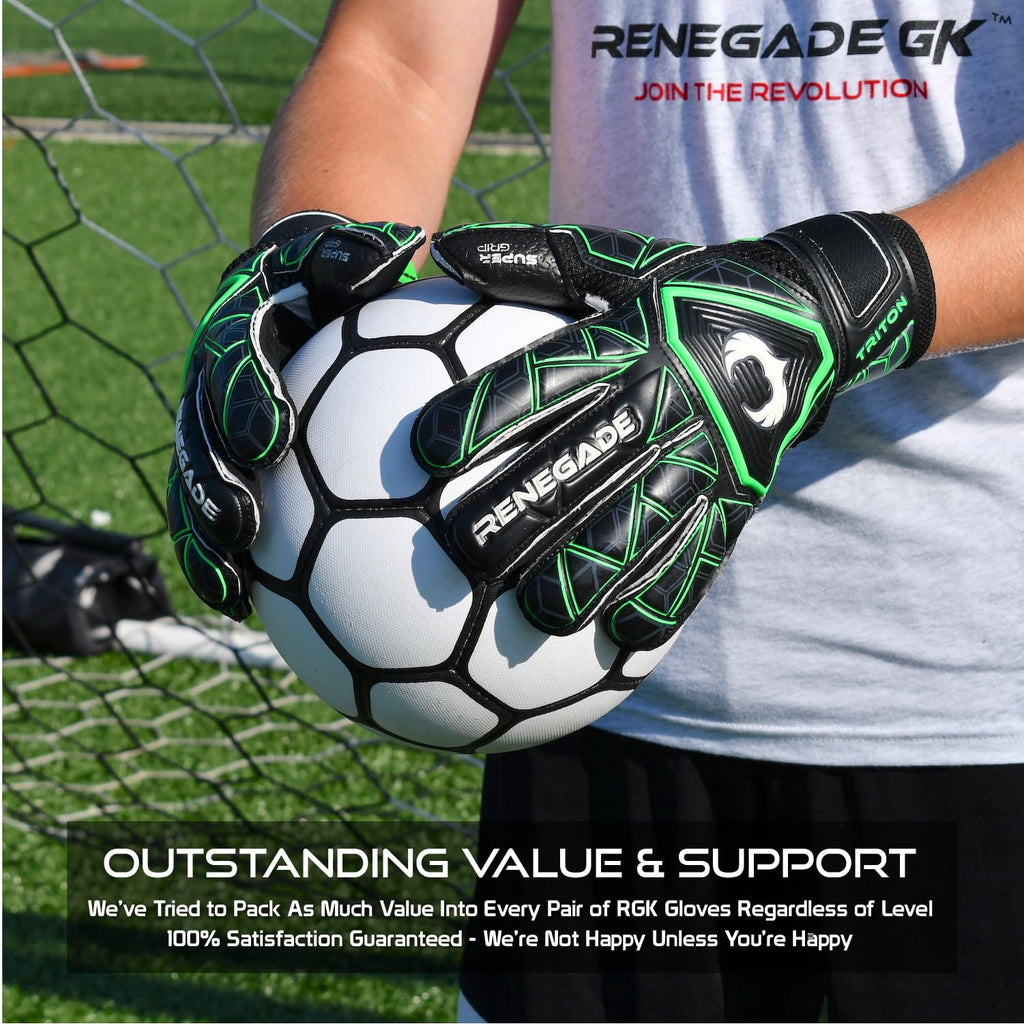 Renegade GK Triton Goalie Gloves - Adult, Youth, Kids (Sizes 5-11, 3 Styles, Level 2) Pro-Tek Fingersaves & Durable 3.5+3MM Super Grip | Goalkeeper Glove for All-Around Play | Based in The USA