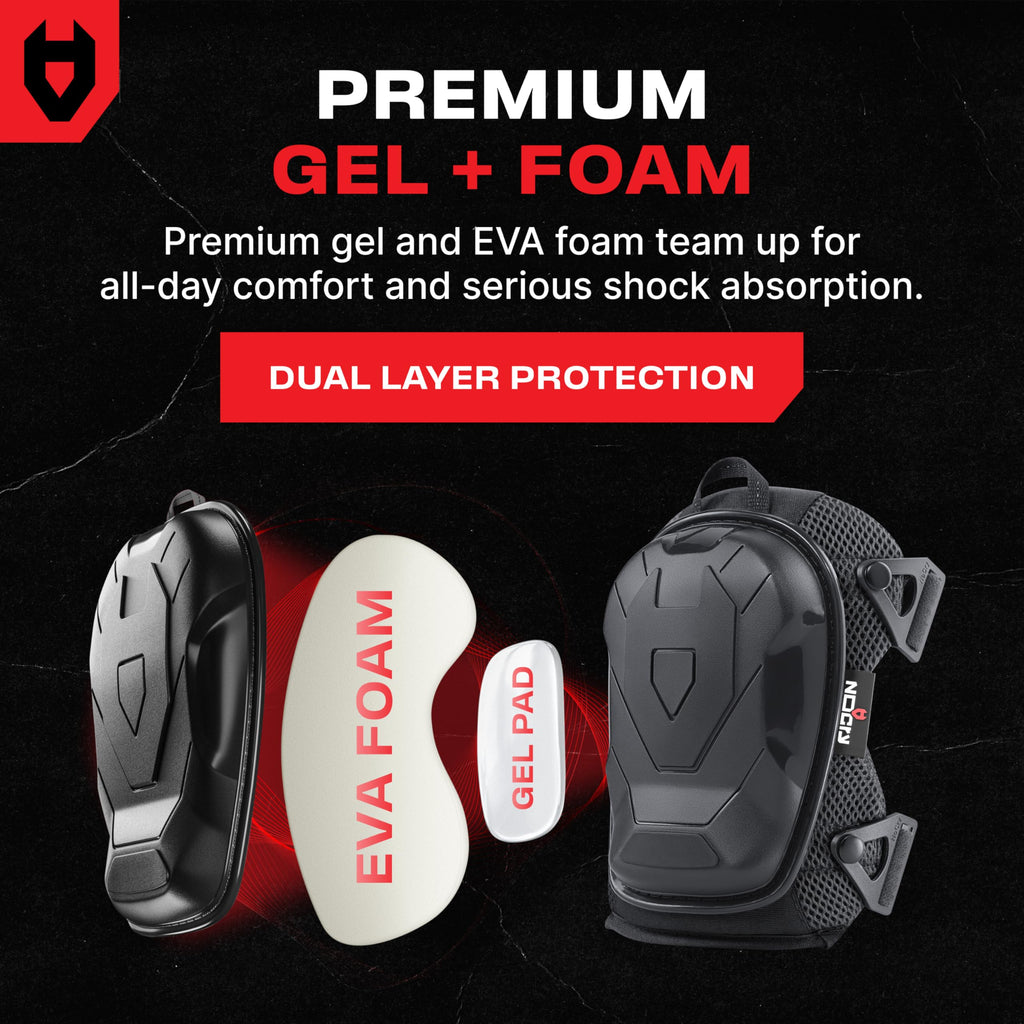 NoCry Professional Gel Knee Pads for Work with Soft Foam and Gel Cushion — Heavy Duty Cap, Reinforced Adjustable Straps, Military Grade Rivets and Built-in Hang Loops — Perfect for Construction