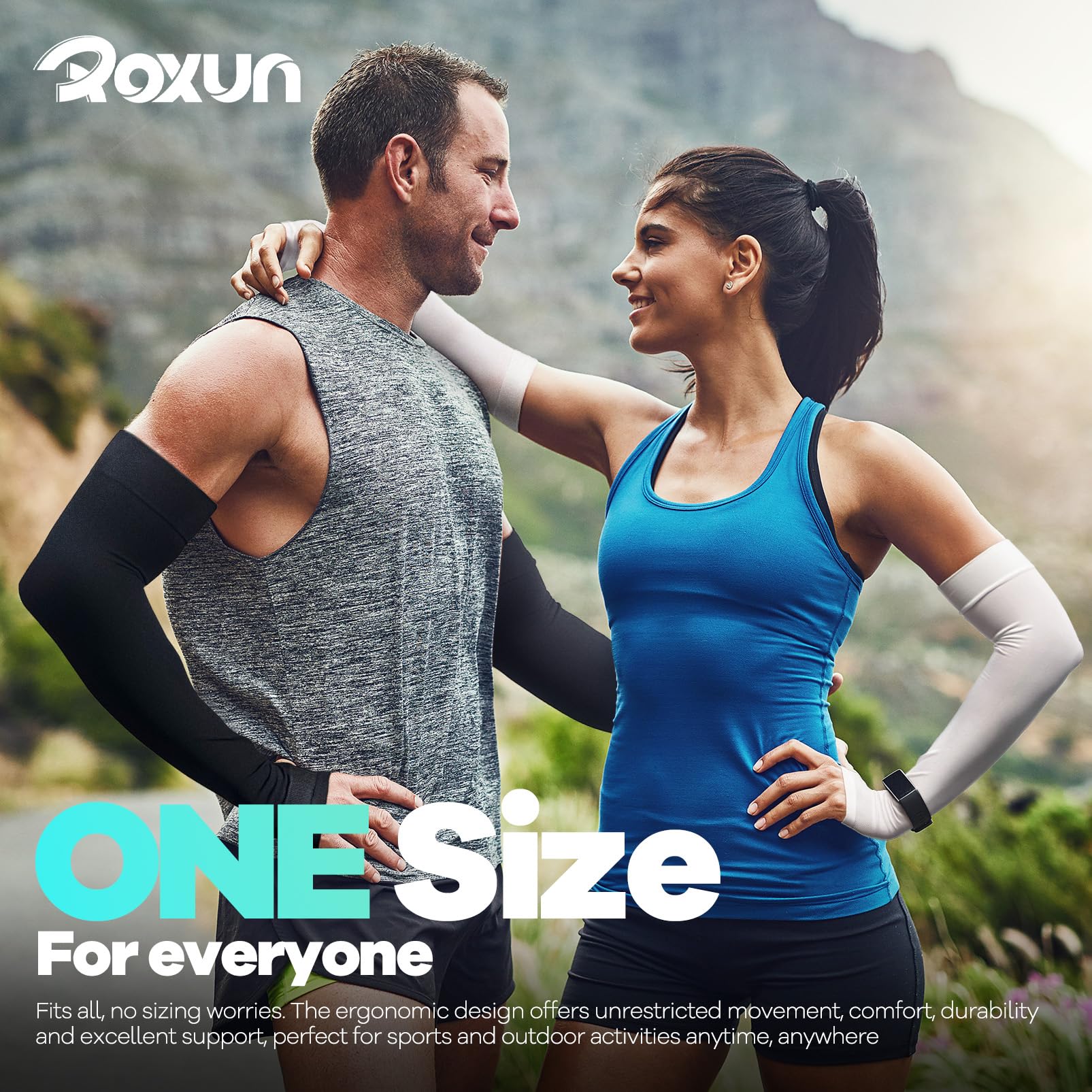 ROXUN Arm Sleeves with Thumb Hole, Cooling UV Sun Protection Compression Tattoo Cover Up for Men/Women