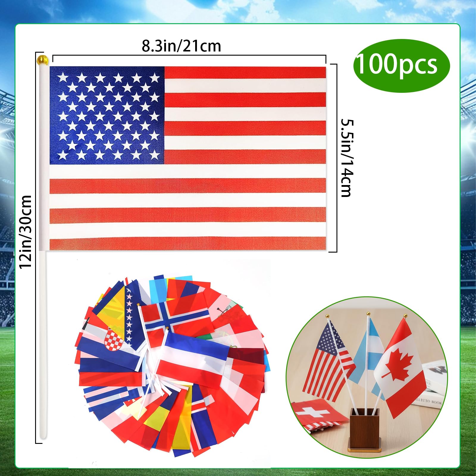 100-Country Mini Hand Flags Set