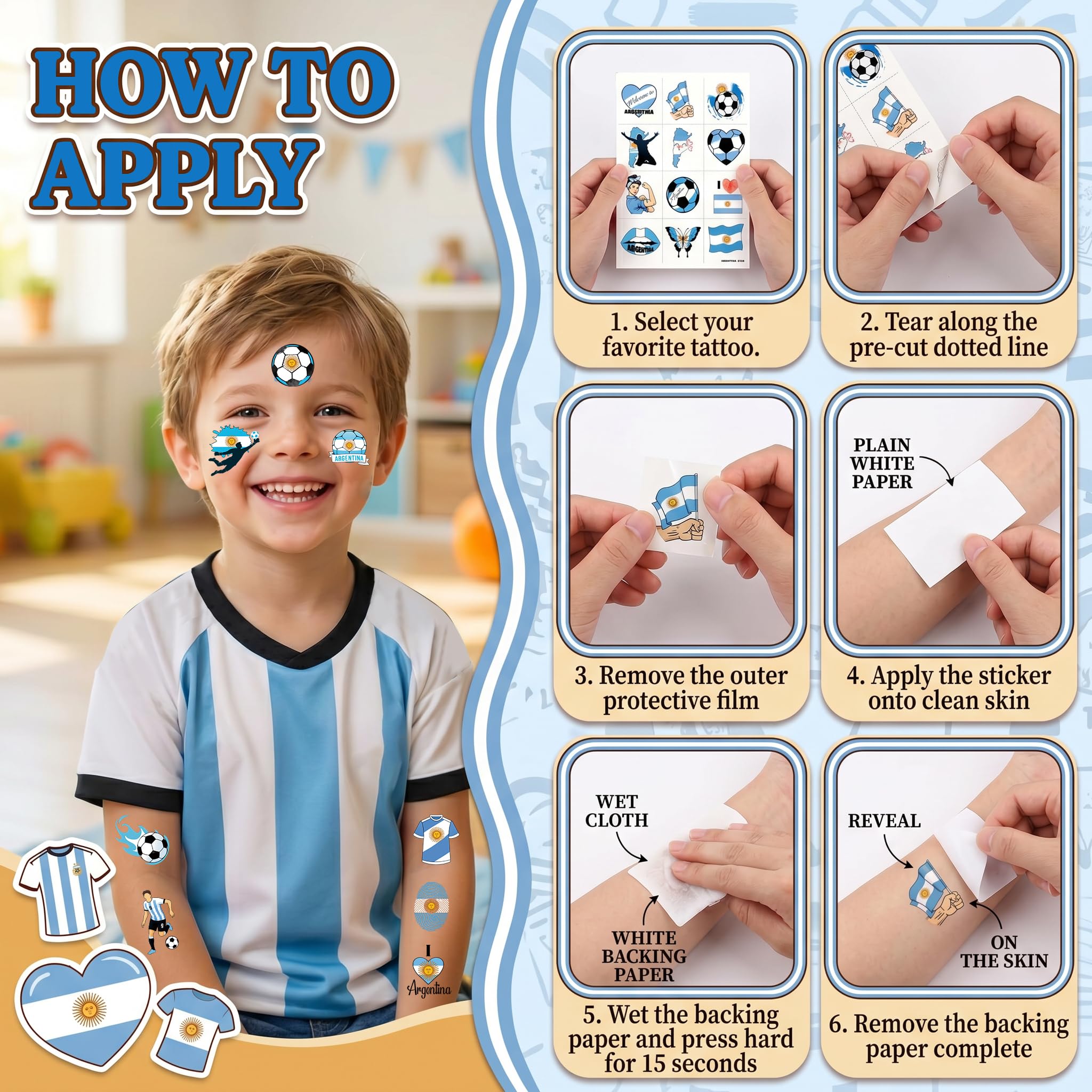 96-Piece Soccer Fan Temporary Tattoos