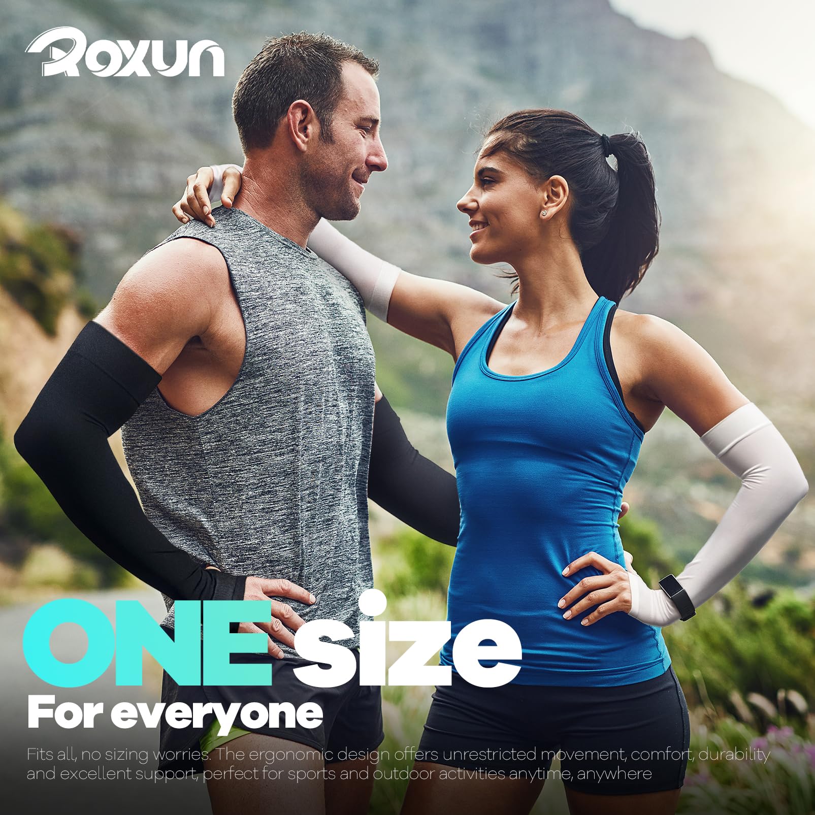 ROXUN Arm Sleeves with Thumb Hole, Cooling UV Sun Protection Compression Tattoo Cover Up for Men/Women