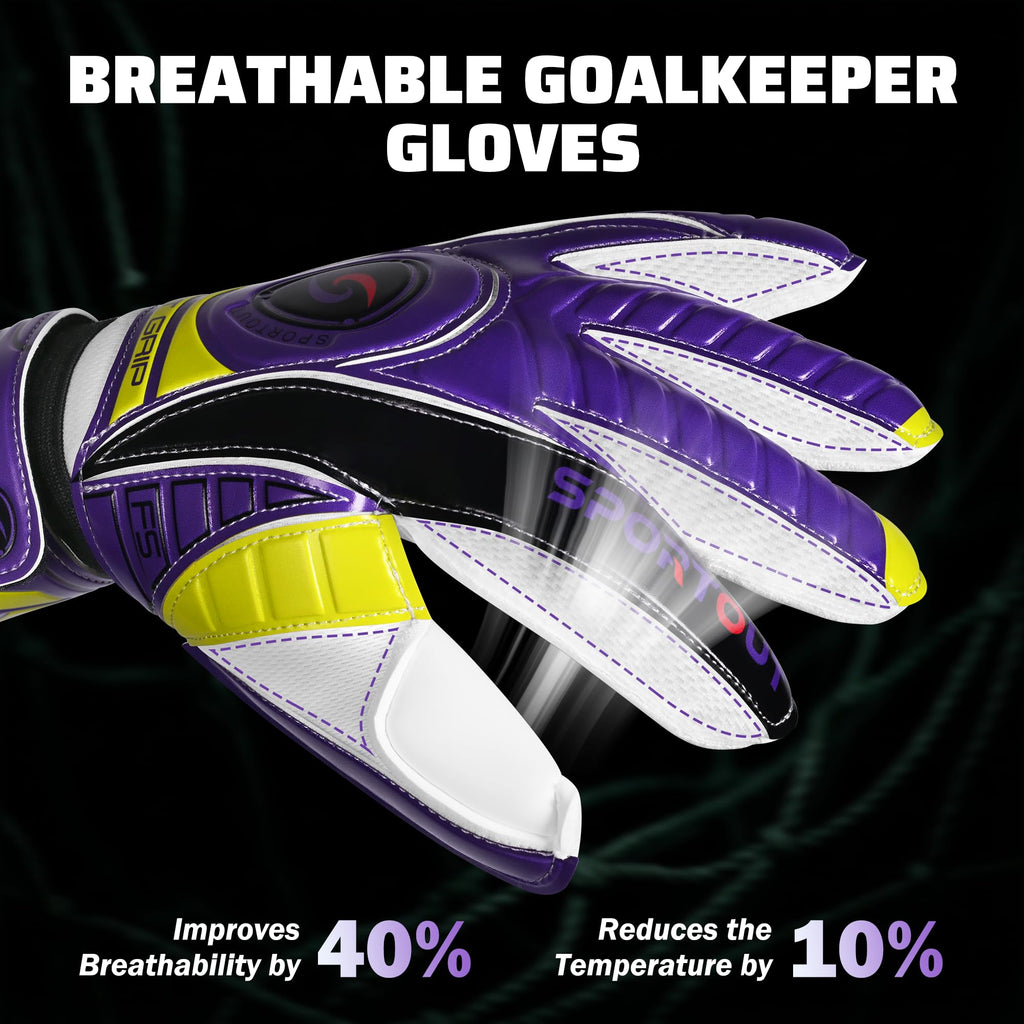 Sportout Goalkeeper Gloves with Fingersave, Breathable Soccer Goalie Gloves, 4mm Latex, for Kids, Youth and Adult