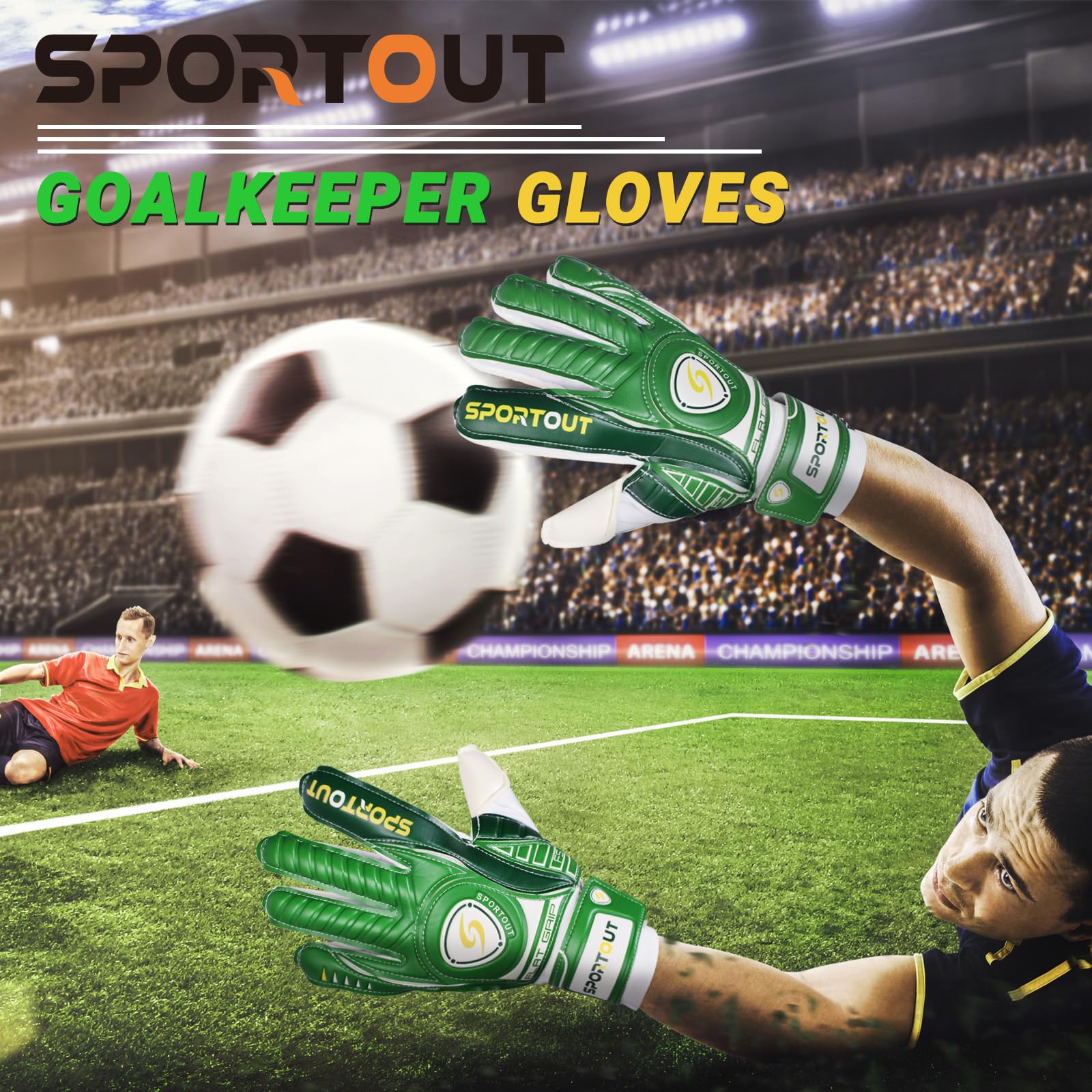 Sportout Goalkeeper Gloves with Fingersave, Breathable Soccer Goalie Gloves, 4mm Latex, for Kids, Youth and Adult