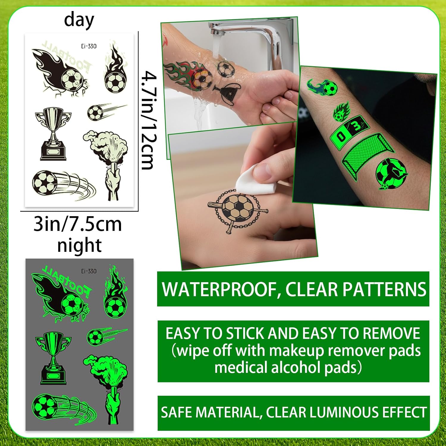 Glow-in-the-Dark Soccer Temporary Tattoos