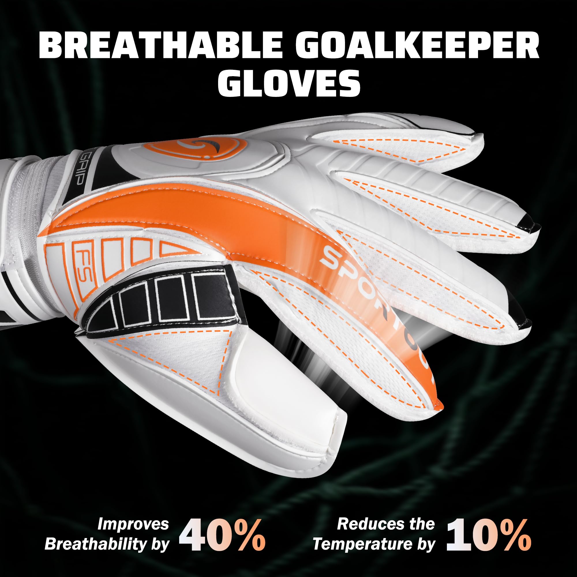 Sportout Goalkeeper Gloves with Fingersave, Breathable Soccer Goalie Gloves, 4mm Latex, for Kids, Youth and Adult