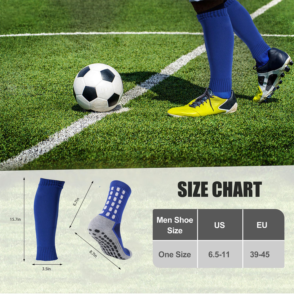 ZXOLDZX 2 Set Grip Soccer Socks with Shin Guard Sleeves Non Slip Soccer Leg Sleeve Socks for Men Women