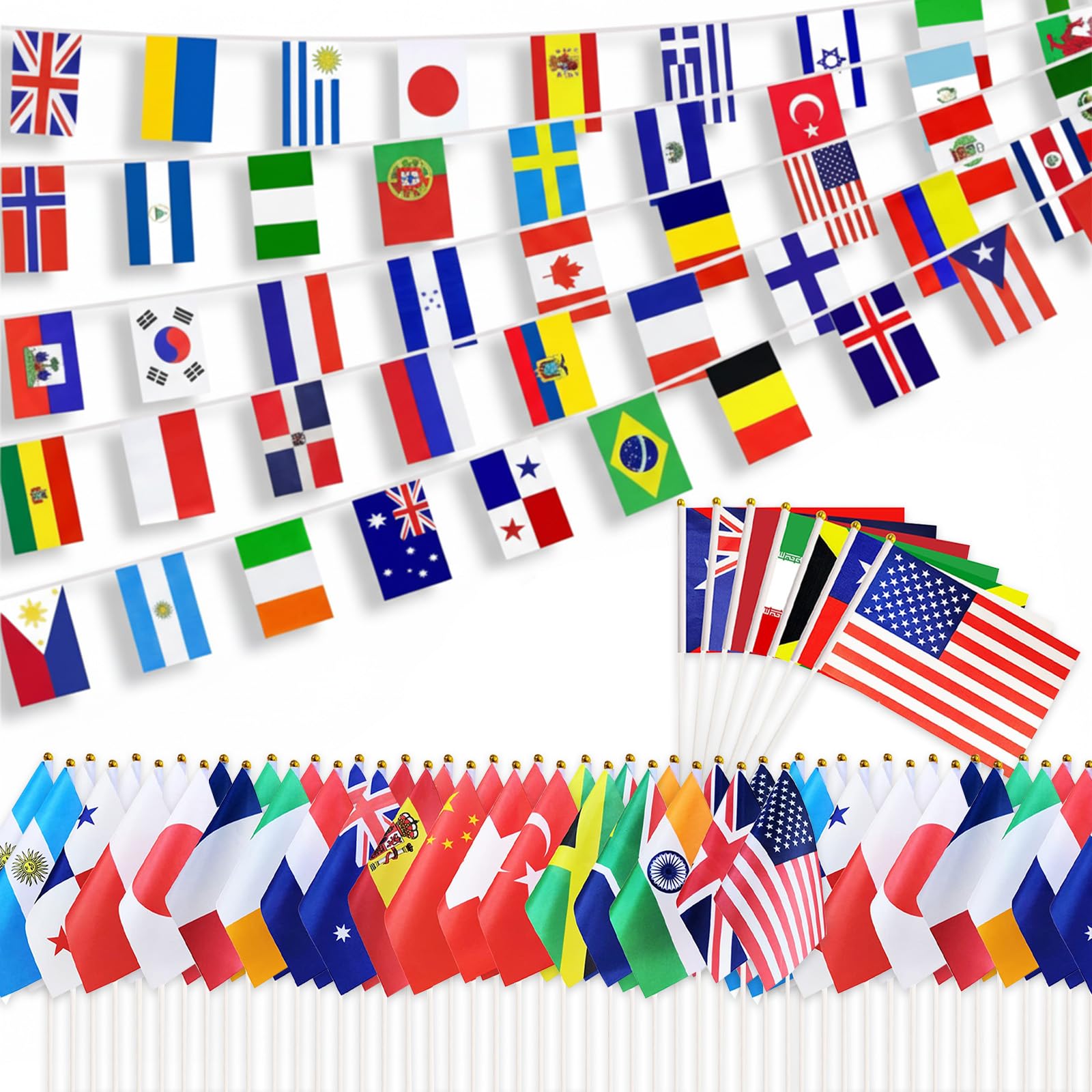 100-Country Mini Hand Flags Set