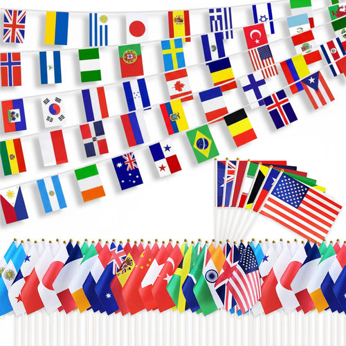 100 Countries International Flags of the World Mini Hand Held Flags Stick National Small Banner on Stick Party Decorations for Sports Events,World Cup,Olympic Festivals Celebration 2026 5x8 Inch