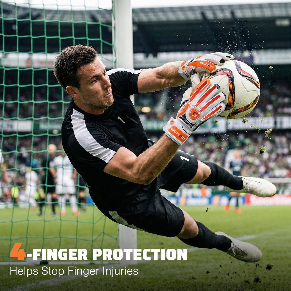 Sportout Goalkeeper Gloves with Fingersave, Breathable Soccer Goalie Gloves, 4mm Latex, for Kids, Youth and Adult