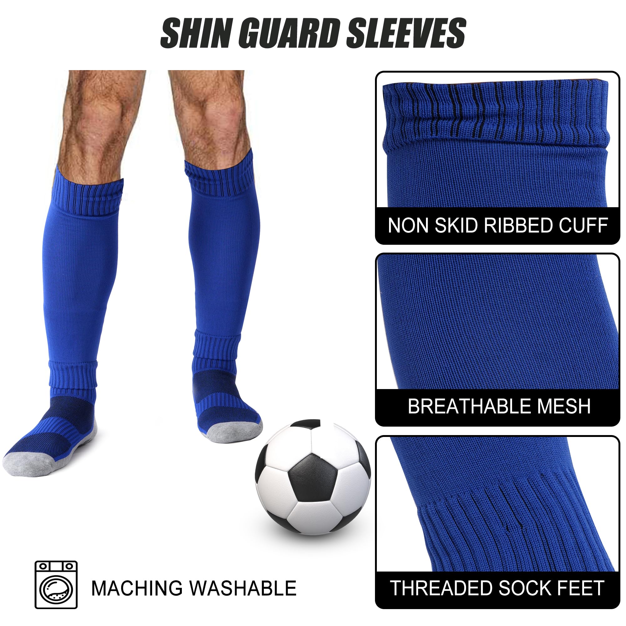 ZXOLDZX 2 Set Grip Soccer Socks with Shin Guard Sleeves Non Slip Soccer Leg Sleeve Socks for Men Women