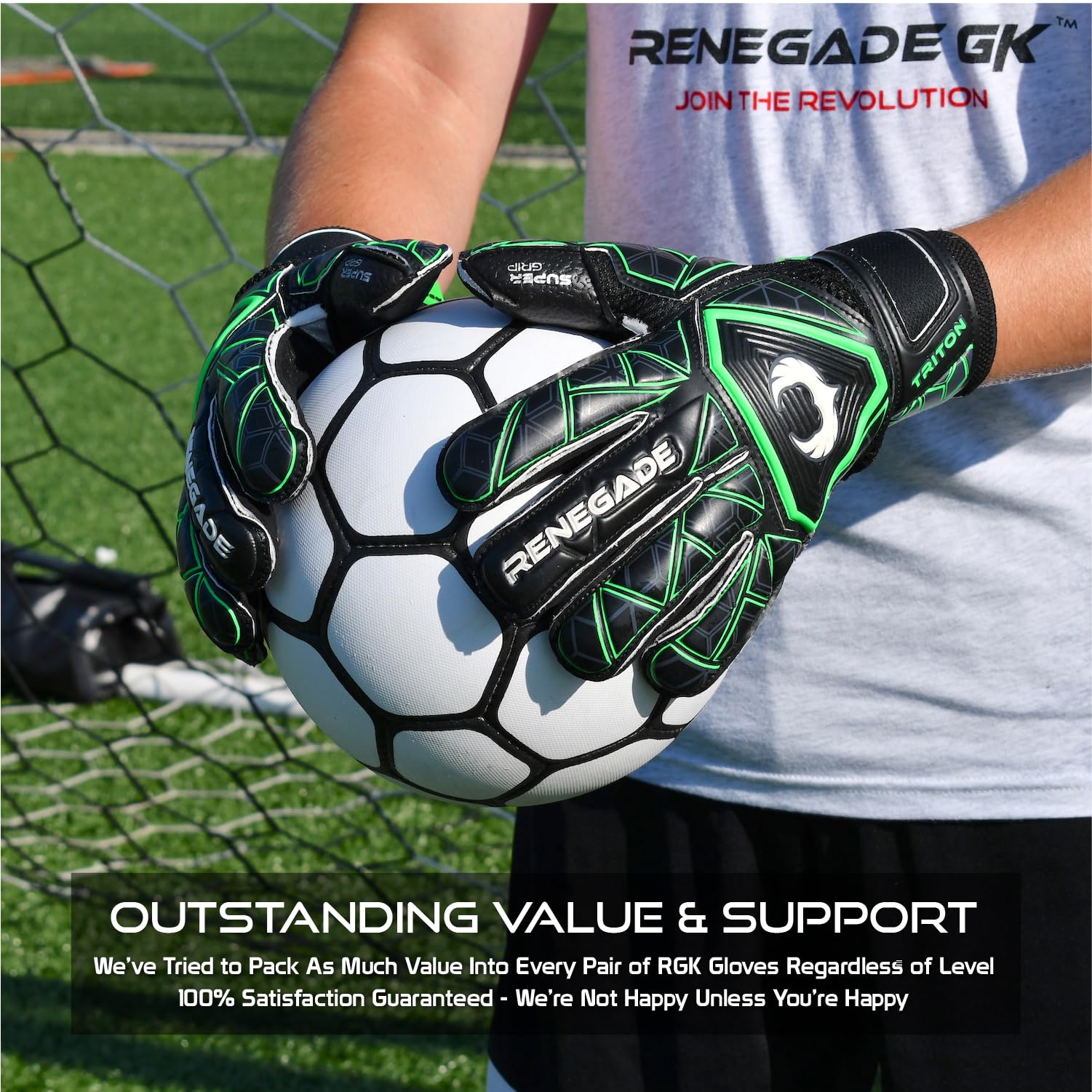 Renegade GK Triton Goalie Gloves - Adult, Youth, Kids (Sizes 5-11, 3 Styles, Level 2) Pro-Tek Fingersaves & Durable 3.5+3MM Super Grip | Goalkeeper Glove for All-Around Play | Based in The USA