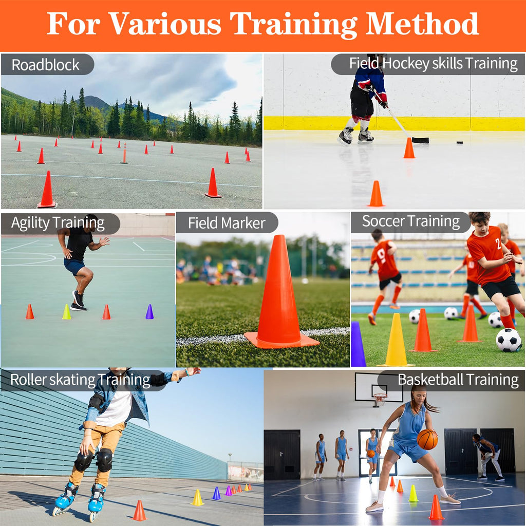 PXZBLG 12/24/50pcs Soccer Cones, 7" Soccer Cones, Plastic Traffic Cones, Training Cones for Basketball Football Skating Drills Practice