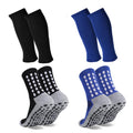 ZXOLDZX 2 Set Grip Soccer Socks with Shin Guard Sleeves Non Slip Soccer Leg Sleeve Socks for Men Women