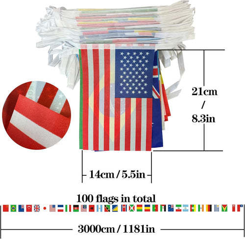 100 Countries String Flag,95FT International Flags Bunting Banner,World Flag for Theme Party,Bars,School,Garden,Sports Game Events,Grand Opening,Classroom,Sports Clubs