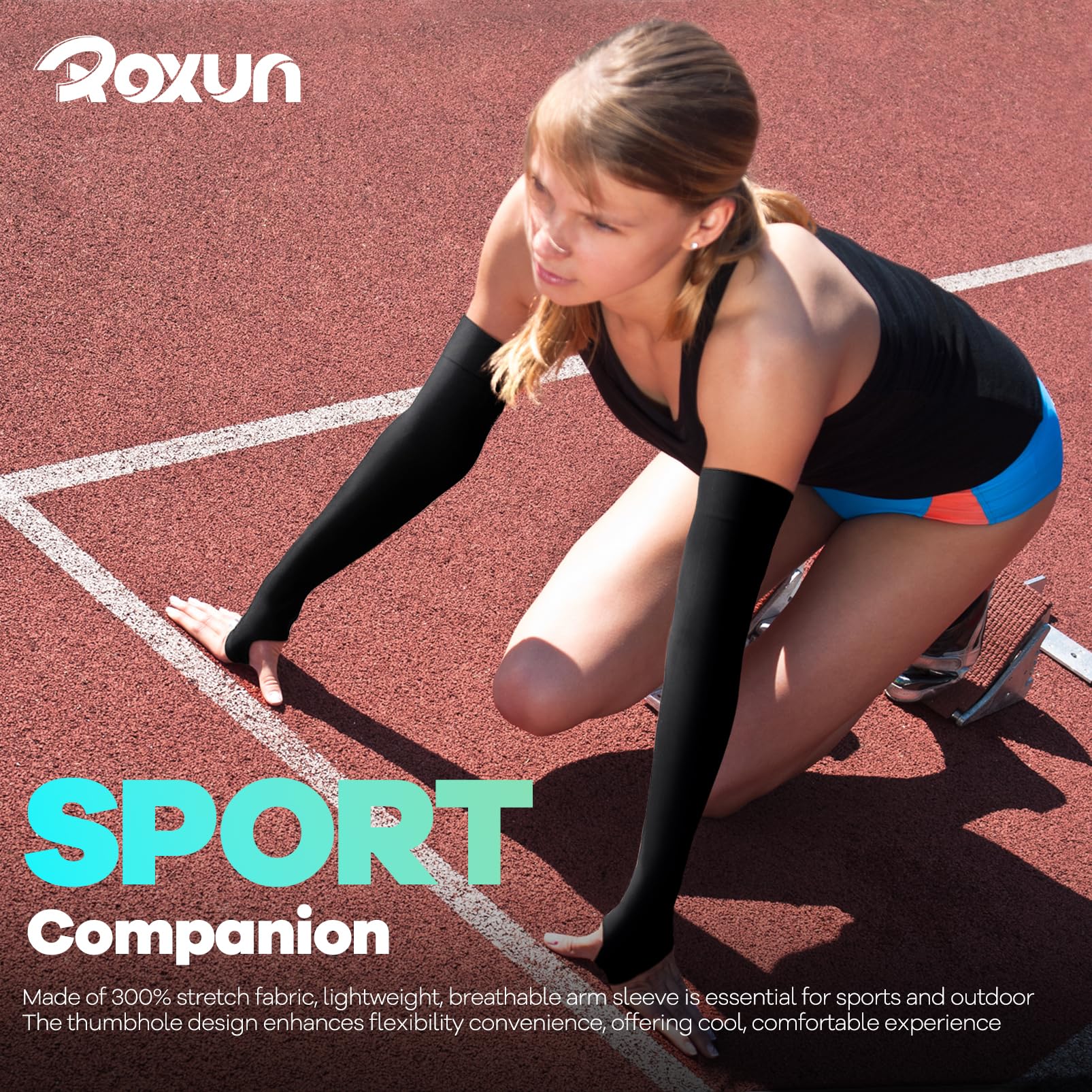 ROXUN Arm Sleeves with Thumb Hole, Cooling UV Sun Protection Compression Tattoo Cover Up for Men/Women