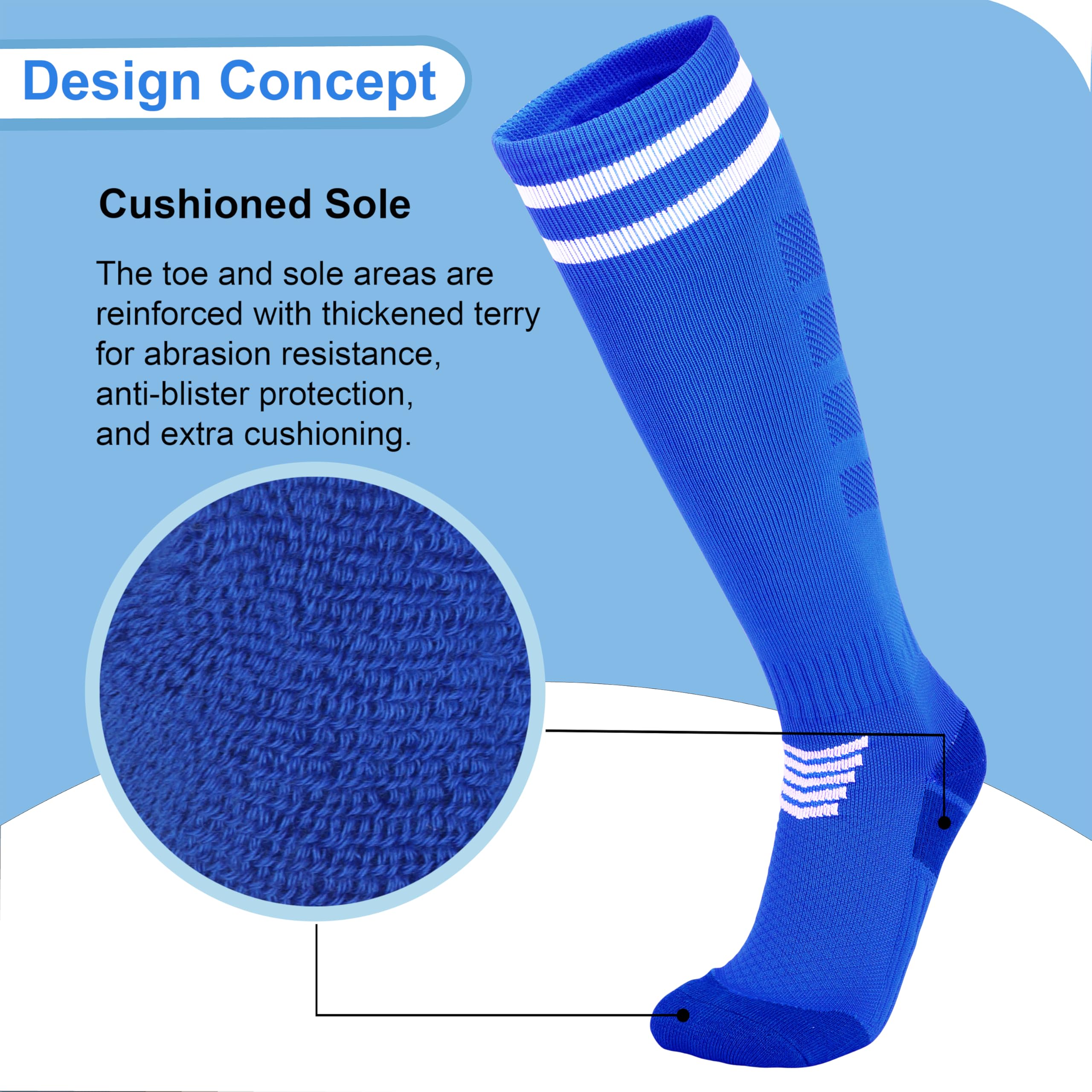 YMYDYFC Kids Soccer Socks 3Pack Cushion Cotton Compression Socks Baseball Sock For Youth Toddler Boys Girl Men Knee High Sock