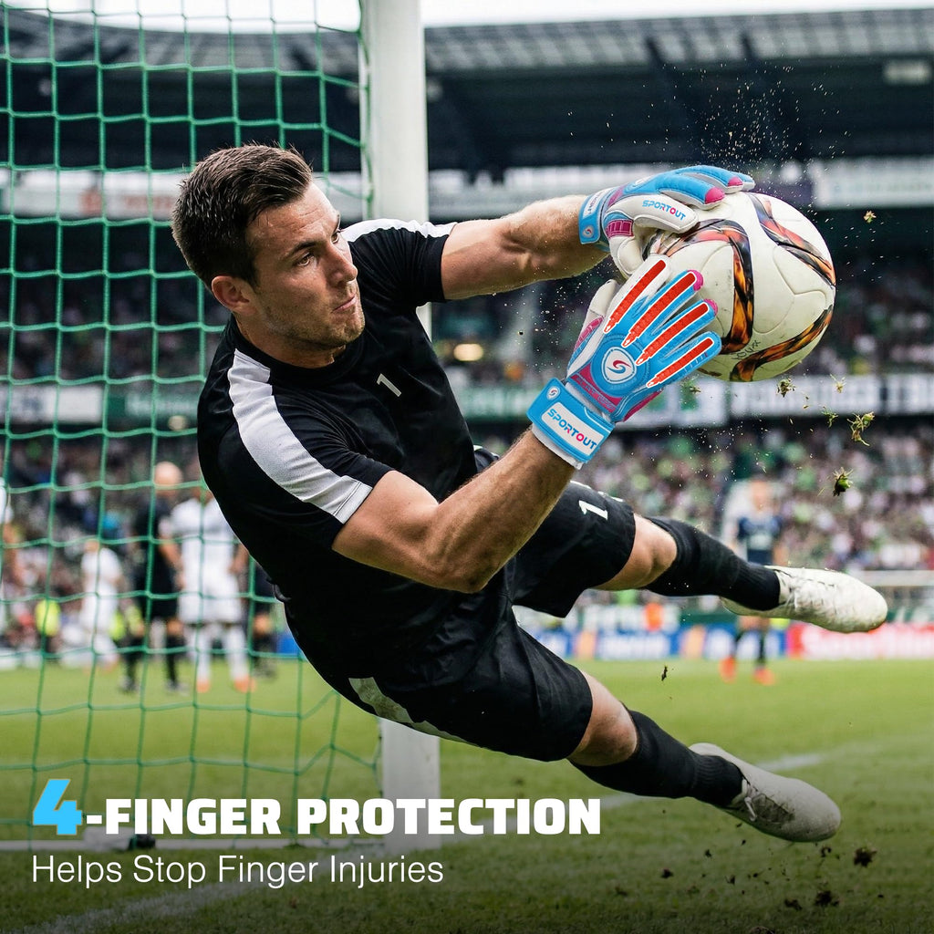 Sportout Goalkeeper Gloves with Fingersave, Breathable Soccer Goalie Gloves, 4mm Latex, for Kids, Youth and Adult