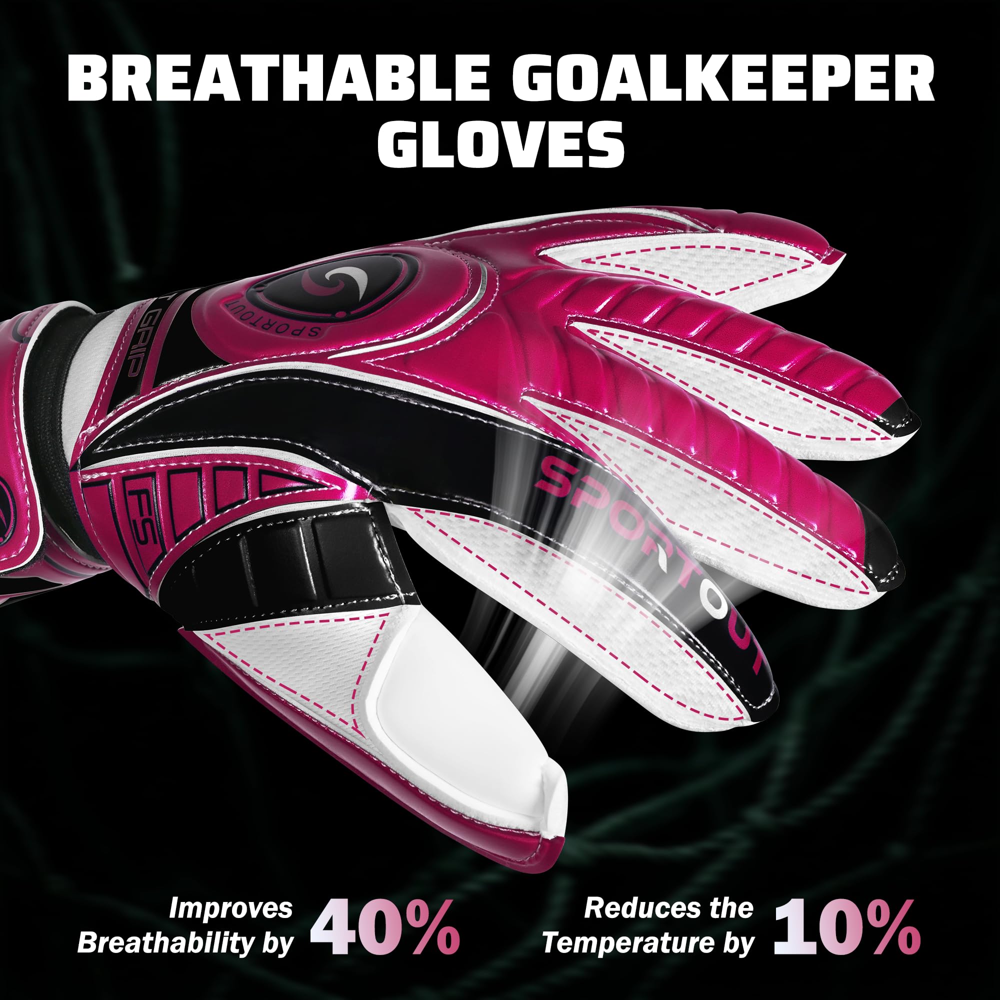 Sportout Goalkeeper Gloves with Fingersave, Breathable Soccer Goalie Gloves, 4mm Latex, for Kids, Youth and Adult