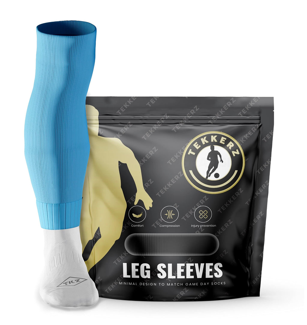 Tekkerz leg sleeve over 20 color variations compatible with grip socks for soccer, football, hockey, rugby athletic socks