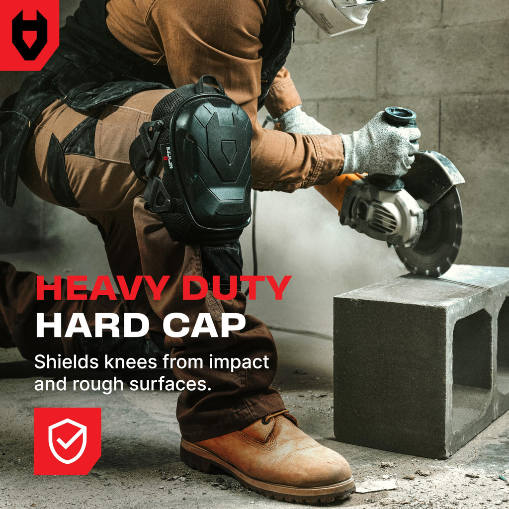 NoCry Professional Gel Knee Pads for Work with Soft Foam and Gel Cushion — Heavy Duty Cap, Reinforced Adjustable Straps, Military Grade Rivets and Built-in Hang Loops — Perfect for Construction