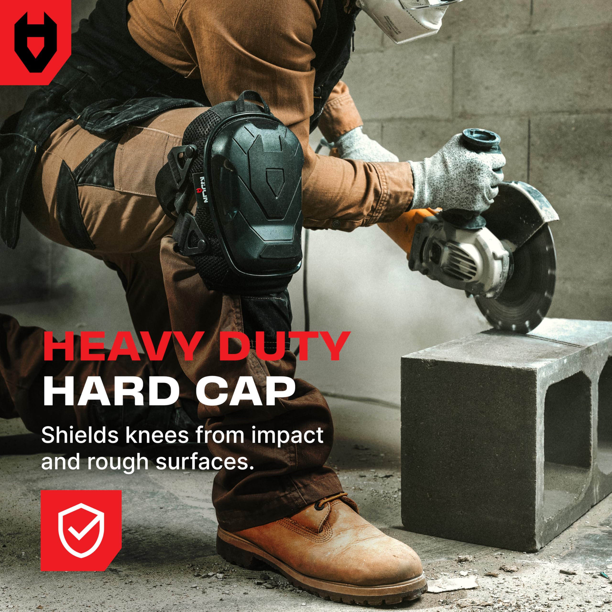 NoCry Professional Gel Knee Pads for Work with Soft Foam and Gel Cushion — Heavy Duty Cap, Reinforced Adjustable Straps, Military Grade Rivets and Built-in Hang Loops — Perfect for Construction