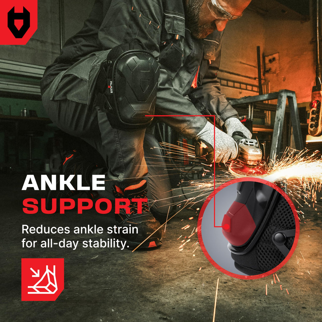NoCry Professional Gel Knee Pads for Work with Soft Foam and Gel Cushion — Heavy Duty Cap, Reinforced Adjustable Straps, Military Grade Rivets and Built-in Hang Loops — Perfect for Construction