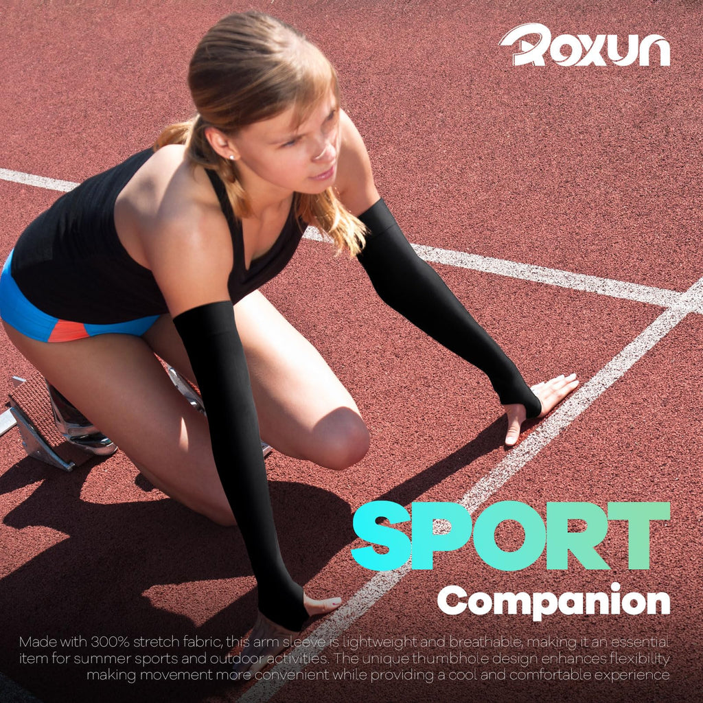 ROXUN Arm Sleeves with Thumb Hole, Cooling UV Sun Protection Compression Tattoo Cover Up for Men/Women