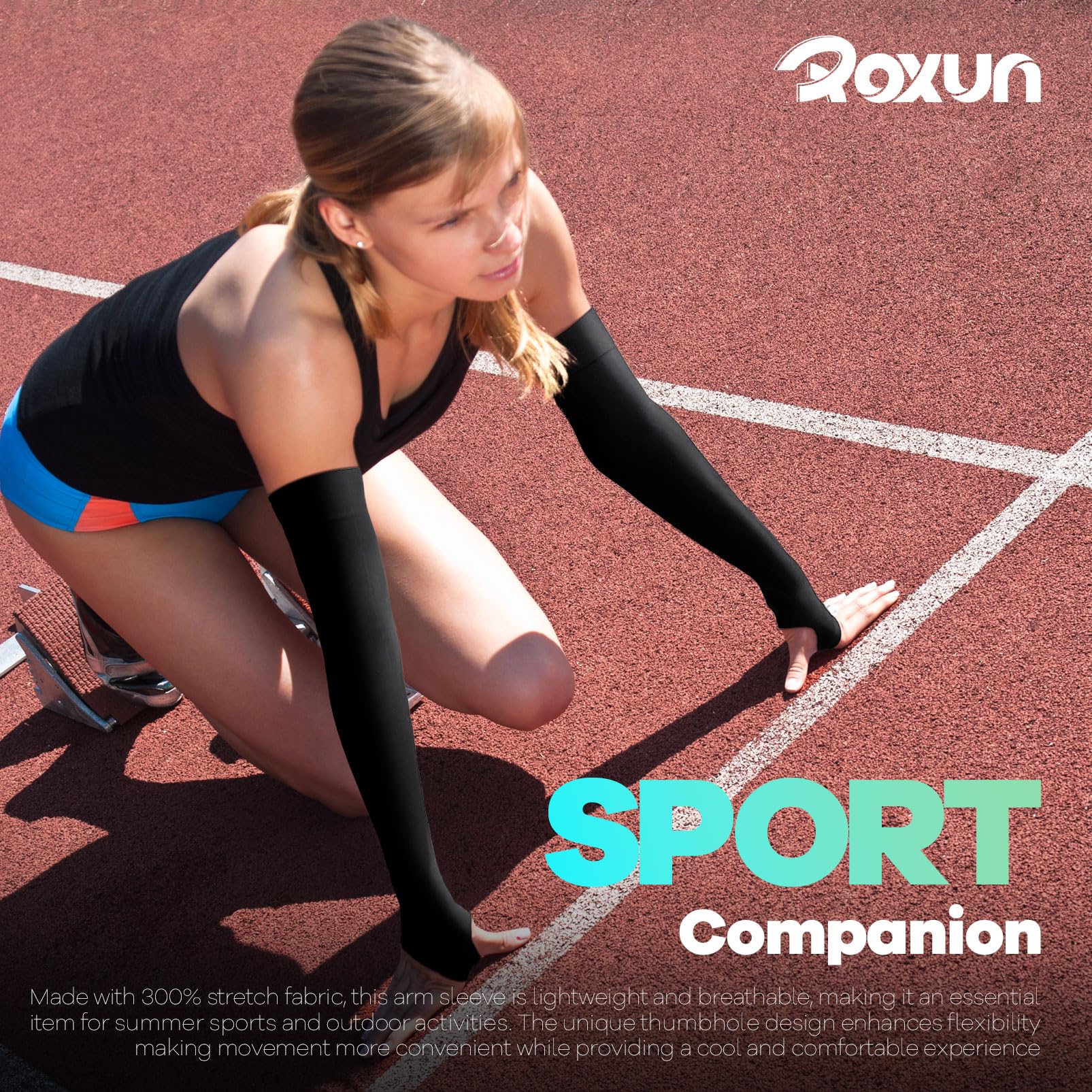 ROXUN Arm Sleeves with Thumb Hole, Cooling UV Sun Protection Compression Tattoo Cover Up for Men/Women