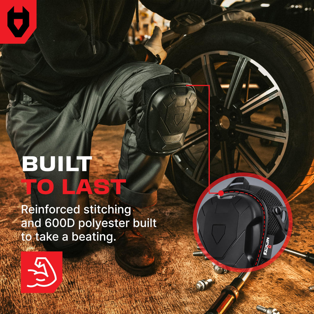 NoCry Professional Gel Knee Pads for Work with Soft Foam and Gel Cushion — Heavy Duty Cap, Reinforced Adjustable Straps, Military Grade Rivets and Built-in Hang Loops — Perfect for Construction