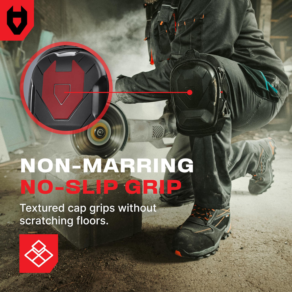 NoCry Professional Gel Knee Pads for Work with Soft Foam and Gel Cushion — Heavy Duty Cap, Reinforced Adjustable Straps, Military Grade Rivets and Built-in Hang Loops — Perfect for Construction